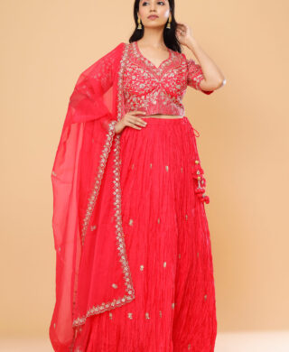 CRUSH LEHENGA WITH ORGANZA DUPATTA AND HEAVY BLOUSE