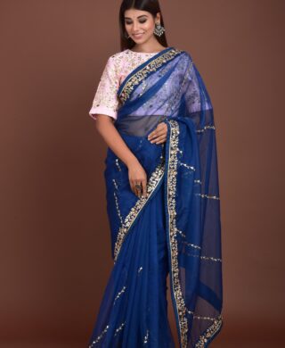TEAL BLUE ORGANZA SAREE WITH GOTA PATTI WORK