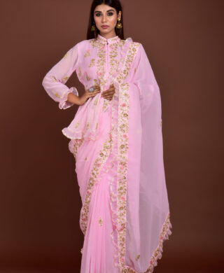 GOERGETTE SAREE WITH PEPLUM BLOUSE