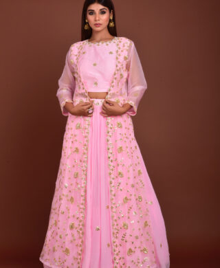 ORGANZA LONG JACKET WITH SKIRT AND BLOUSE