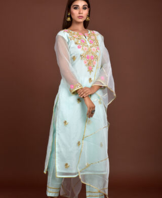 ORGANZA KURTA WITH SILK PANT SET