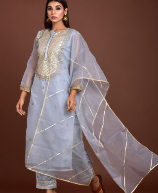 ORGANZA KURTA WITH SILK PANT SET