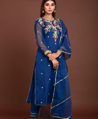 ORGANZA KURTA WITH SILK PANT SET