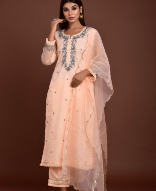 ORGANZA KURTA WITH SILK PANT SET