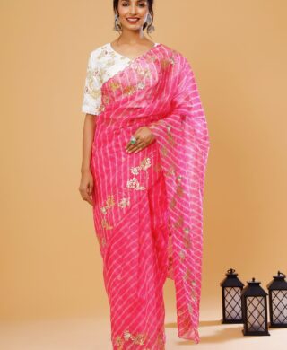 PINK LEHRIYA SAREE WITH ZERO GOTA PATTI WORK