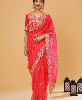 ORGANZA LEHRIYA SAREE WITH SILK BLOUSE