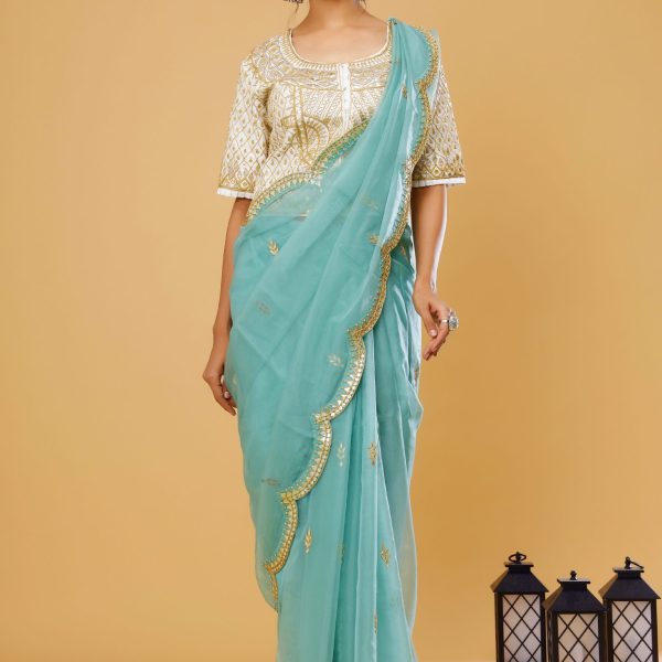 ORGANZA SAREE WITH LONG KOTHI BLOUSE