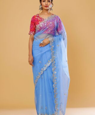 ORGANZA SAREE WITH PURE BANDHEJ BLOUSE