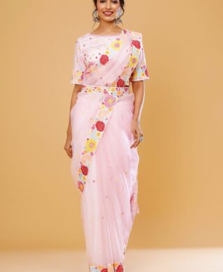 ORGANZA SAREE WITH SILK BLOUSE AND WEST BELT