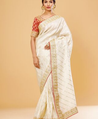 ZARI VIVING SAREE WITH PURE BANDHEJ BLOUSE