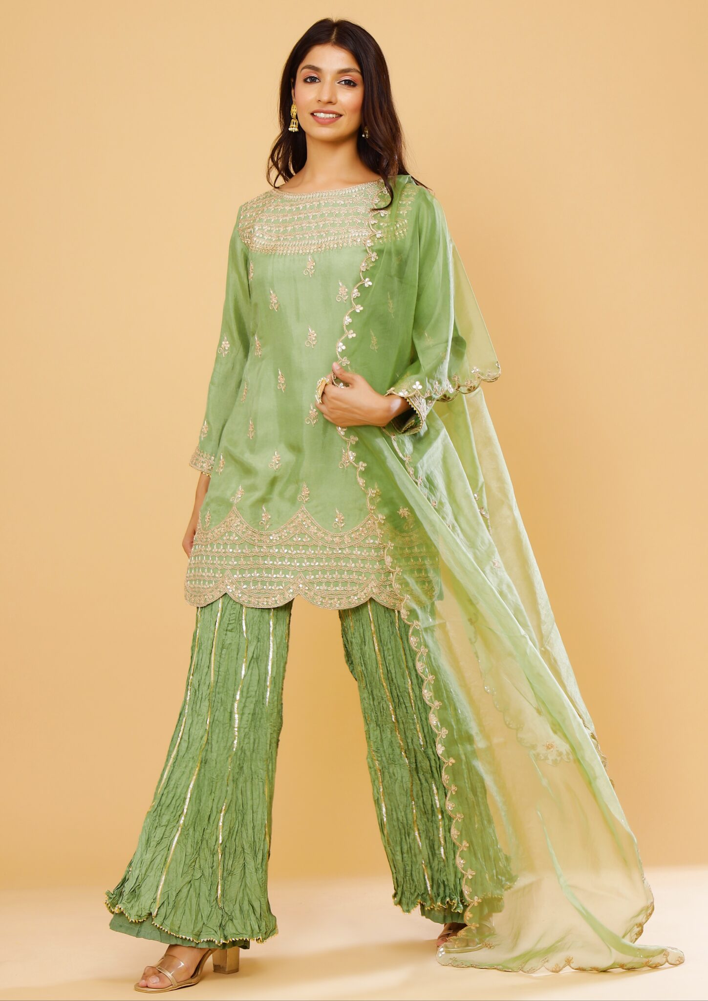 SHORT KURTA WITH CRUSH GARARA SET – Ariha Jaipur