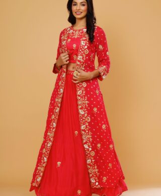 BANDHEJ LONG JACKET WITH SKIRT SET