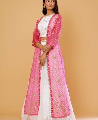 LONG ORGANZA LEHRIYA JACKET WITH SKIRT SET