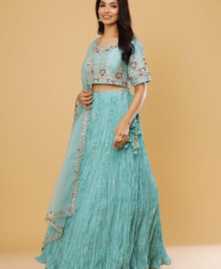 CRUSH LEHENGA WITH ORGANZA DUPATTA AND HEAVY BLOUSE