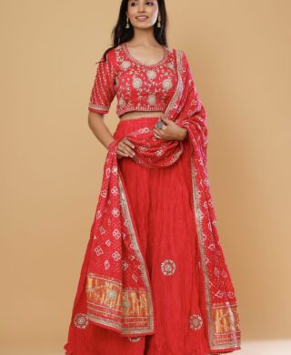 CRUSH LEHNGA WITH PURE SATEN BANDHEJ DUPTTA SET