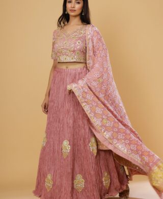 CRUSH LEHENGA WITH PURE SATEN BANDHEJ DUPATTA SET