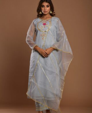 ORGANZA KURTA WITH SILK PANT SET