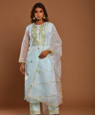 ORGANZA KURTA WITH SILK PANT SET