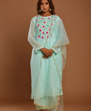 GOERGETTE KURTA WITH SILK PANT SET