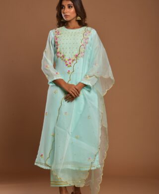 GOERGETTE KURTA WITH SILK PANT SET
