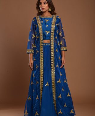 ORGANZA LONG JACKET WITH SKIRT AND BLOUSE