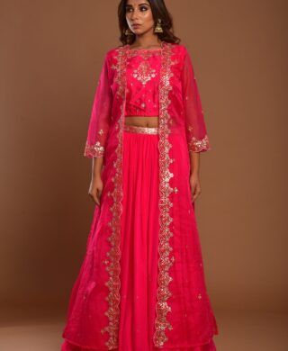 ORGANZA LONG JACKET WITH SKIRT AND BLOUSE