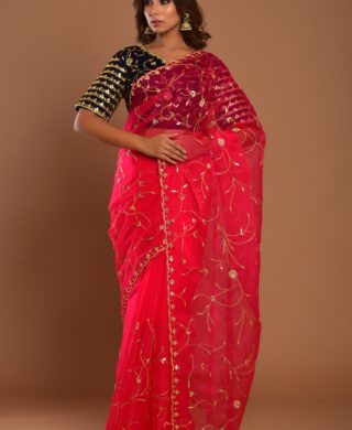 ORGANZA SAREE VELVET BLOUSE
